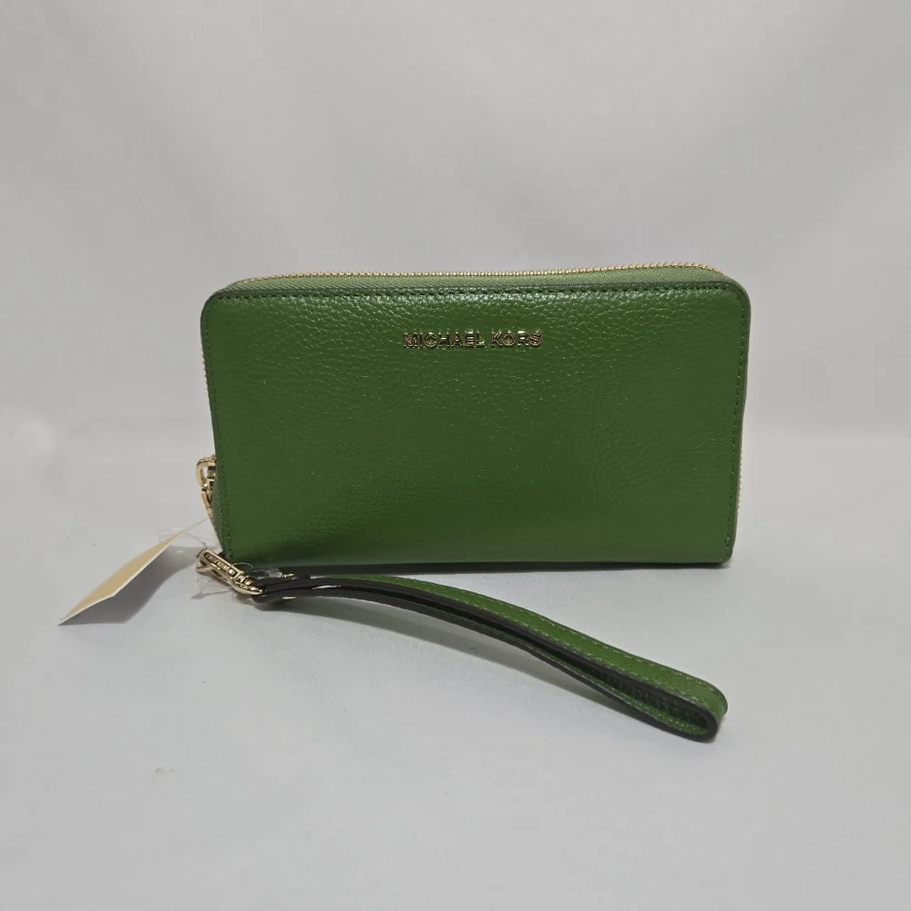 Michael Michael Kors Wristlets True Green LG Flat MF PHN Case Leather Wallet